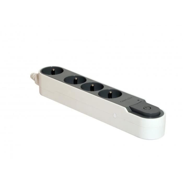 Multiprise - CHACON - Bloc multiprise parafoudre avec interrupteur 4 prises - Gris - 16A - 5m