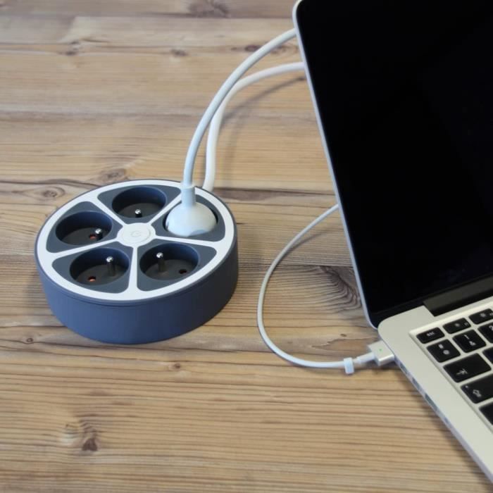 Chacon Multiprise bureau 16A.250V-Max 3680W 5x16A cable 1,5m- Couleur gris -Interrupteur