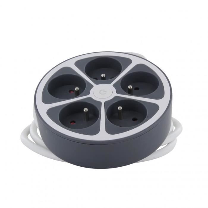 Chacon Multiprise bureau 16A.250V-Max 3680W 5x16A cable 1,5m- Couleur gris -Interrupteur