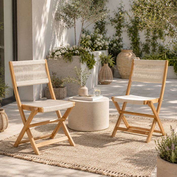 Lot de 2 chaises de jardin pliantes - AWANA - Bois d'acacia FSC - Cordage tressé - 52 x 48 x 85 cm