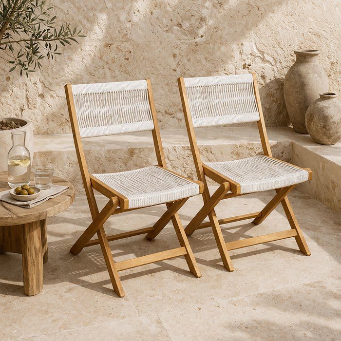 Lot de 2 chaises de jardin pliantes - AWANA - Bois d'acacia FSC - Cordage tressé - 52 x 48 x 85 cm