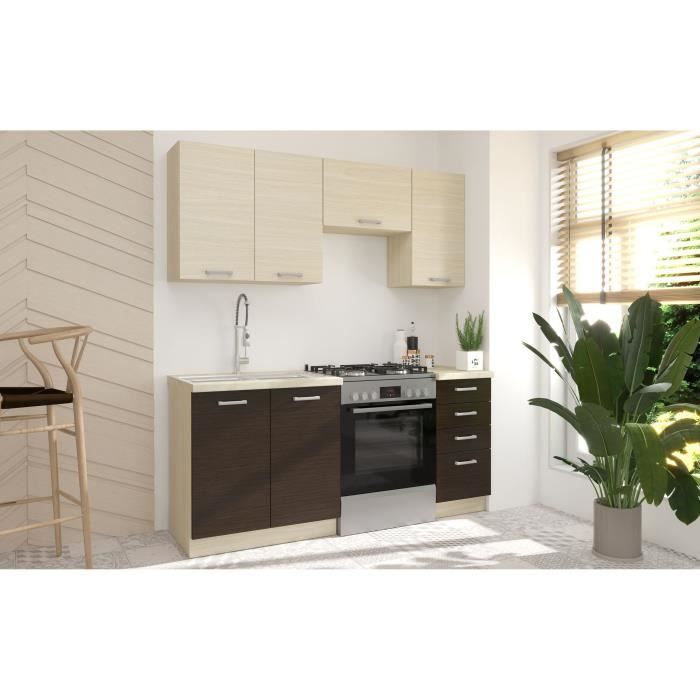 CHAMONIX Cuisine complete 180cm 5 ÈlÈments - DÈcor chene clair - L180 x P52 x H82 cm - Plan de travail non inclus