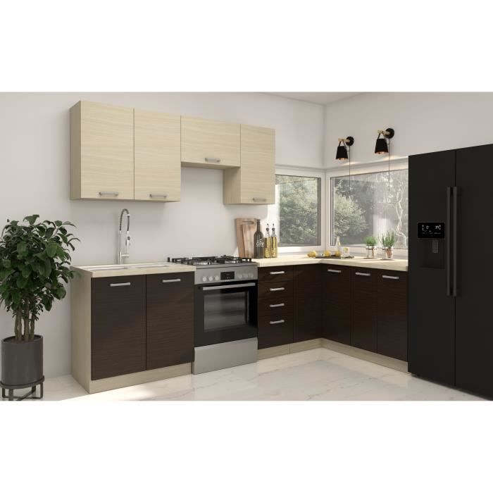 CHAMONIX Cuisine complete d'angle rÈversible (gauche / droit) - DÈcor chene - L400 x P52 x H82 cm - Plan de travail non inclus