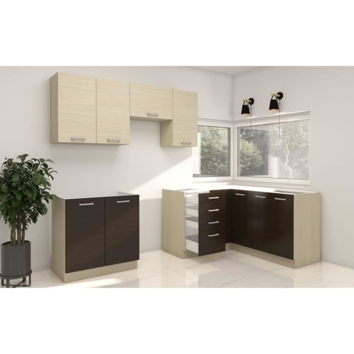 CHAMONIX Cuisine complete d'angle rÈversible (gauche / droit) - DÈcor chene - L400 x P52 x H82 cm - Plan de travail non inclus