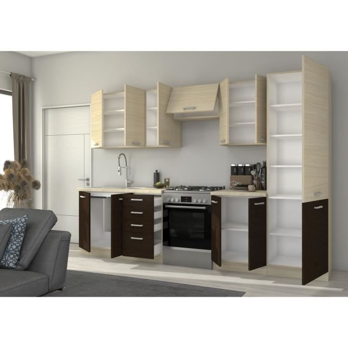 CHAMONIX Cuisine complete 300cm 8 ÈlÈments - DÈcor chene clair - L300 x P52 x H82 cm - Plan de travail non inclus