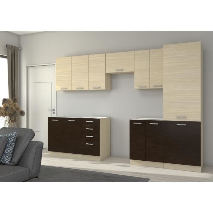 CHAMONIX Cuisine complete 300cm 8 ÈlÈments - DÈcor chene clair - L300 x P52 x H82 cm - Plan de travail non inclus