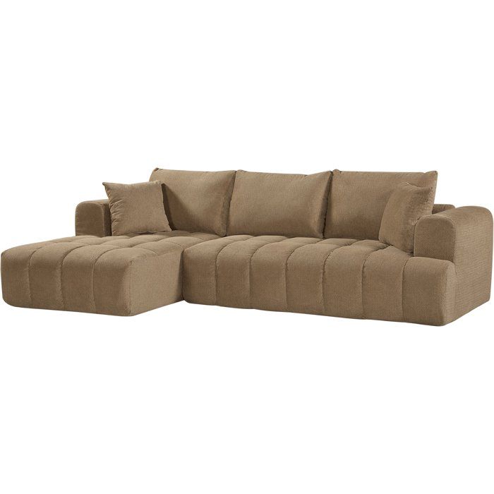 Canapé compressé modulable - 3 places - CHARLOTTE - Tissu Camel - 275 x 159 x 85 cm