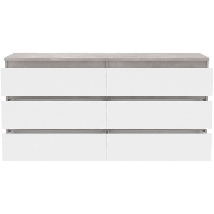 Commode CHELSEA 6 Tiroirs - Couleur blanc/béton clair - L 154 x P 42,2 x H 79,9 cm