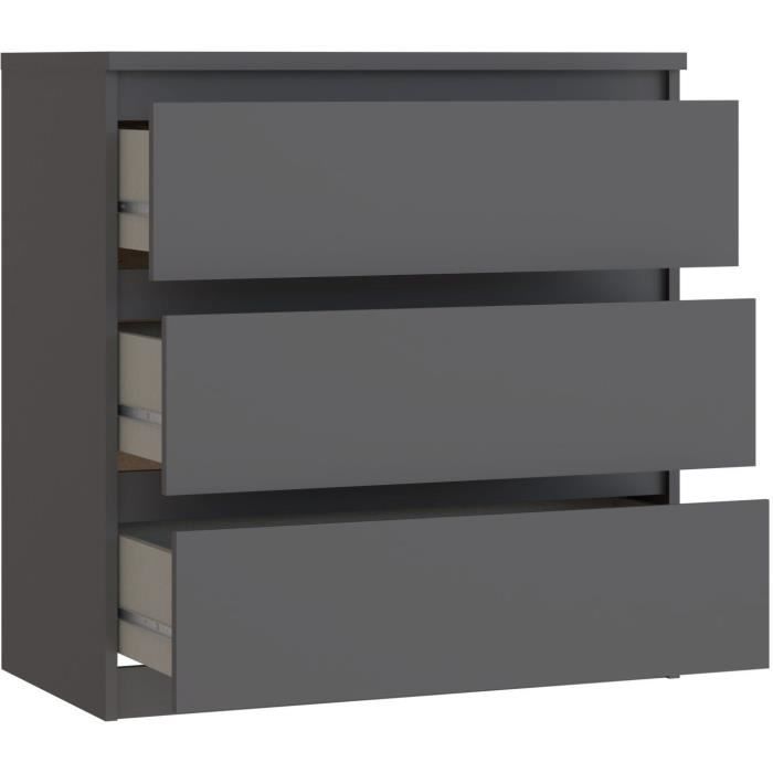 Commode CHELSEA 3 Tiroirs - Couleur gris anthracite - L 77,2 x P 42 x H 79,9 cm