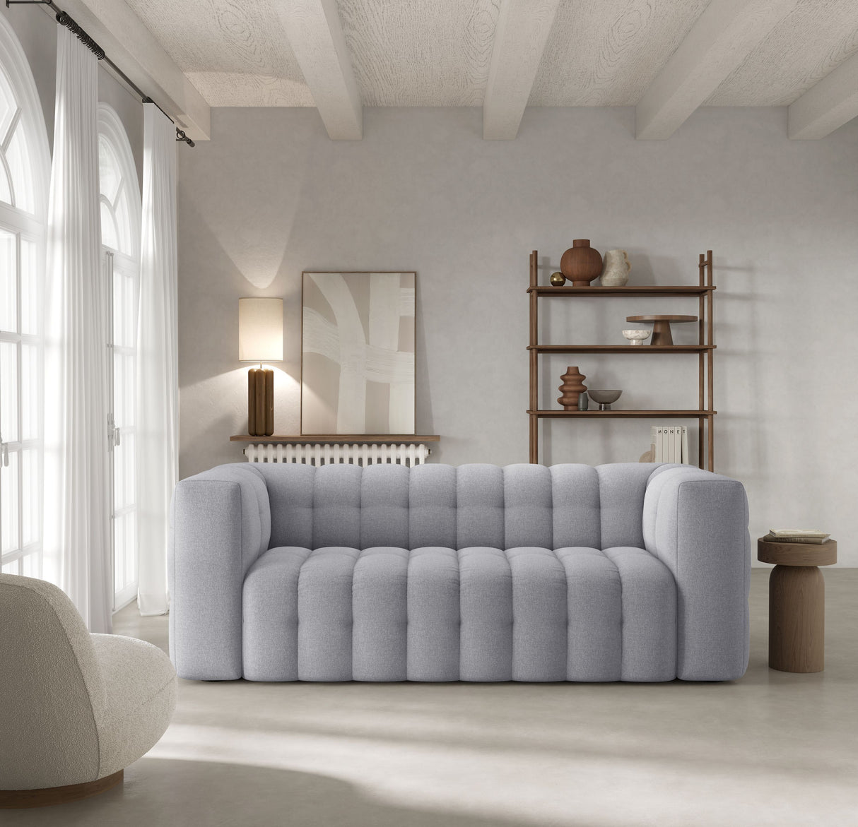 Canapé fixe - 3 places - CHESTER - Tissu Gris clair - 212 x 105 x 76 cm