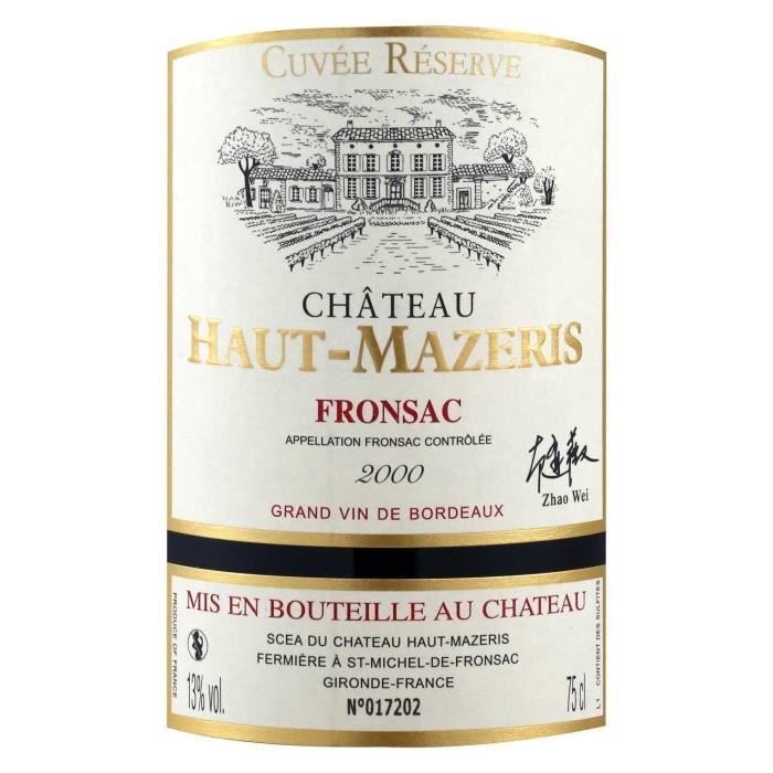 Château Haut-Mazeris 2000 Fronsac - Vin rouge de Bordeaux