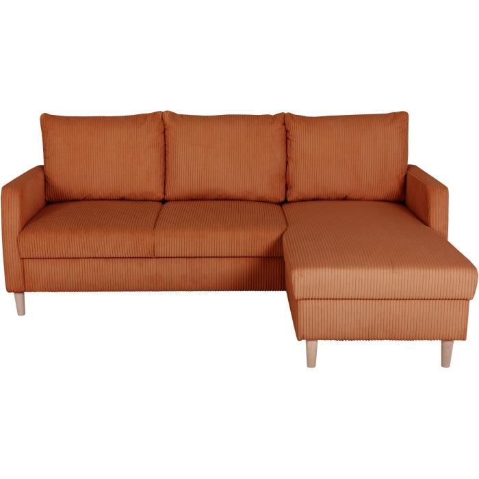 Canapé d'angle fixe - 3 places - CHIPY - Tissu Lincoln Terracotta - Pieds bois nature - 192 x 82 x 138 cm