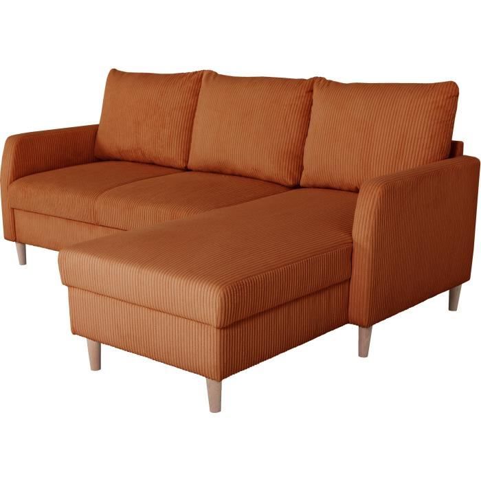 Canapé d'angle fixe - 3 places - CHIPY - Tissu Lincoln Terracotta - Pieds bois nature - 192 x 82 x 138 cm
