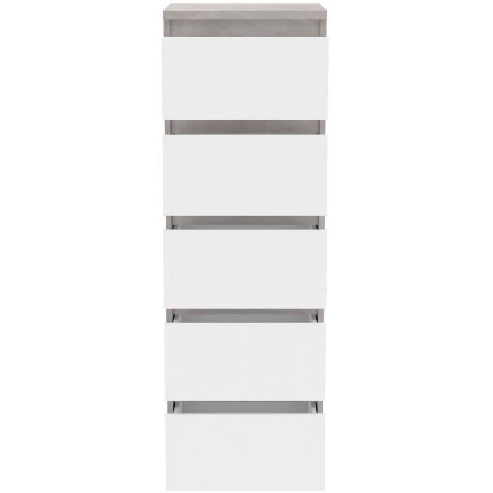Commode CHELSEA 5 tiroirs - 41,8 cm - DÈcor optique bÈton clair KILOX et blanc mat