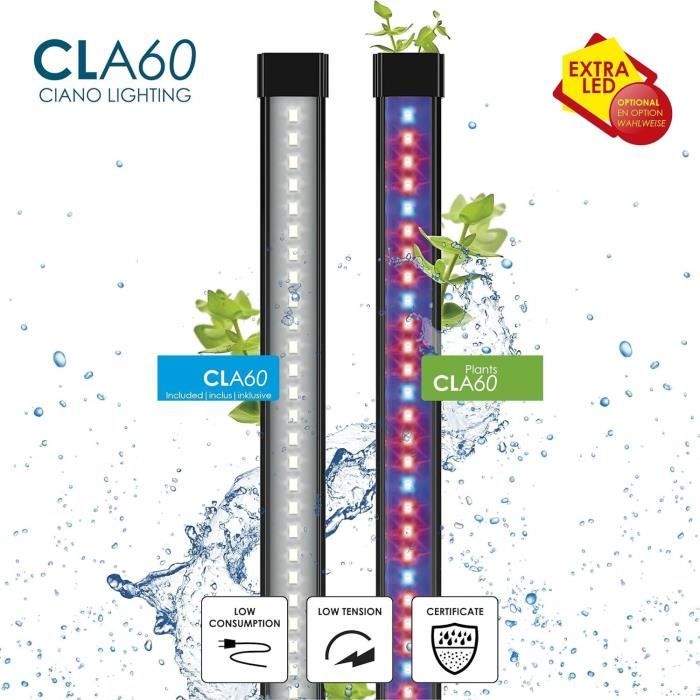 Aquarium - CIANO - 60 L - Filtre - LED - Chauffage - FOAM 30PPI - CF80 - Noir