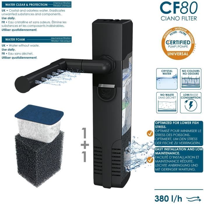 Aquarium 60 cm - CIANO - 58 litres + Filtre + LED + Chauffage + Consommables - Blanc