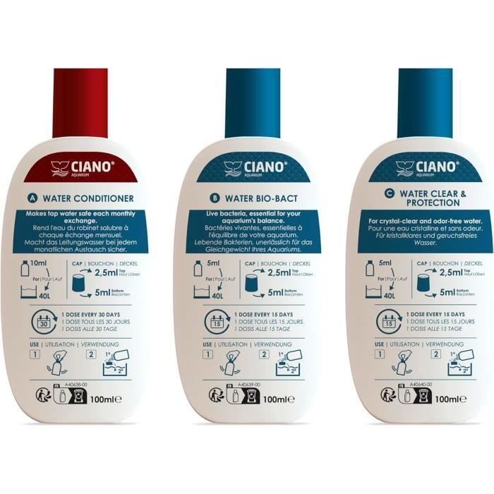 Traitement aquarium - CIANO - Pack Water Care 3 x 100 ml - Eau cristalline, santé poissons, entretien rapide