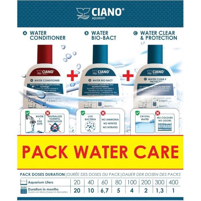Traitement aquarium - CIANO - Pack Water Care 3 x 100 ml - Eau cristalline, santé poissons, entretien rapide