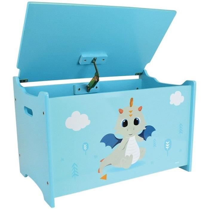 Coffre a jouets en bois LEON LE DRAGON - FUN HOUSE - ± 40 x 58 x 36 cm - Bleu