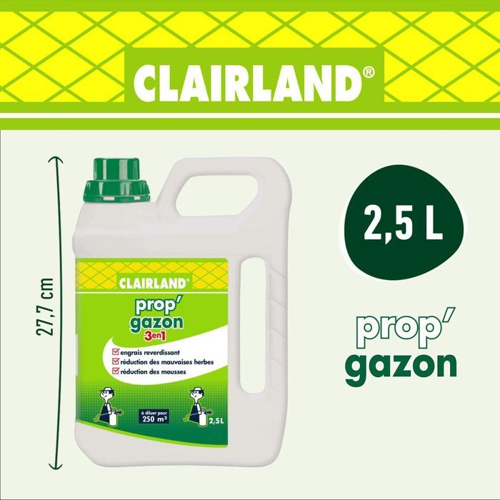 Engrais gazon Liquide - CLAIRLAND - Prop'Gazon - 3 en 1 - Concentré - 2,5 L