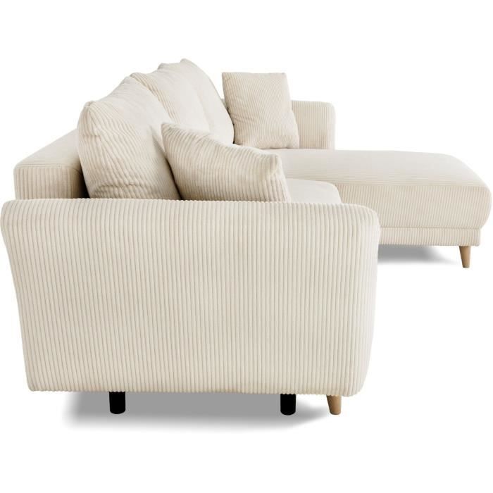 Canapé d'angle convertible réversible - 3 / 4 places - CLAUDIUS - Tissu Velours côtelé beige - Coffre - 244 x 158 x 86 cm