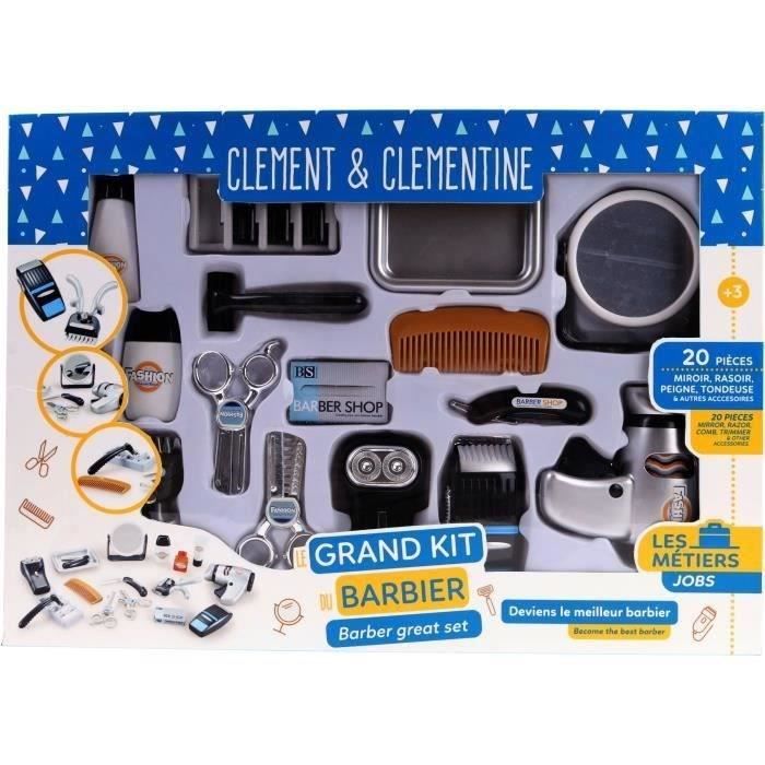 Set coiffeur - Jeu d'imitation Barbier - CLEMENT CLEMENTINE - Tondeuse, seche-cheveux, rasoirs - Des 3 ans