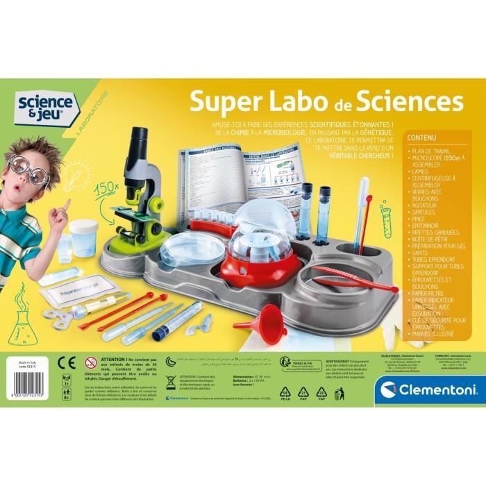 Clementoni - Science & Jeu - Super labo de sciences - Microscope, centrifugeuse, et autres accessoires - Dés 8 ans