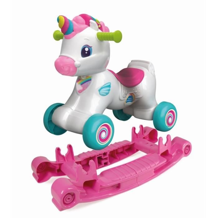 Licorne ŕ bascule et ŕ roues - Clementoni - Rose - Capteur de caresse et détecteur de mouvement
