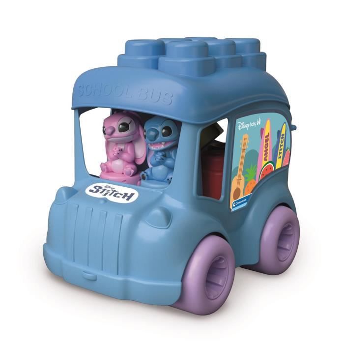 Clementoni - Bus Stitch Clemmy - 6 cubes souples a empiler - 2 figurines - Éveil sensoriel et motricité fine - Pour bébé des 6 mois