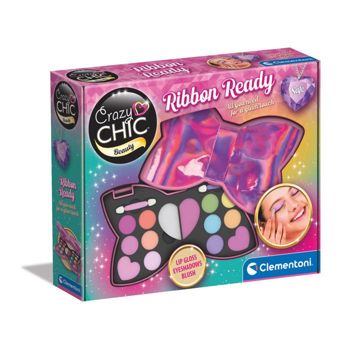 CLEMENTONI - Trousse Noeud-Papillon - Palette de maquillage pour enfant - Fards paupieres, brillants levres, éponge, pinceaux - 6 ans