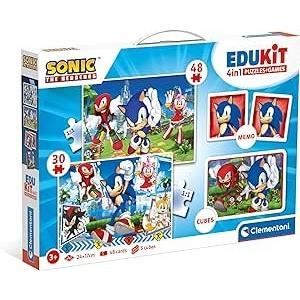 Clementoni - Edukit - Sonic - Coffret apprentissage 4 en 1 - 2 puzzles, 1 mÈmo, 1 jeu de 6 cubes - FabriquÈ en Italie -DÈs 4ans