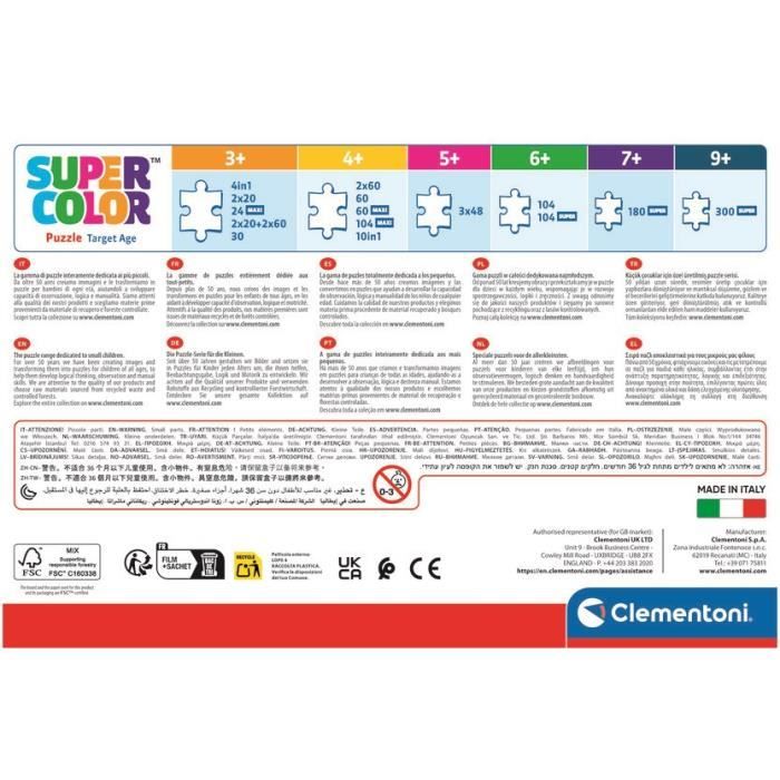 CLEMENTONI - Puzzle 4 en 1 - A Day with Unicorns