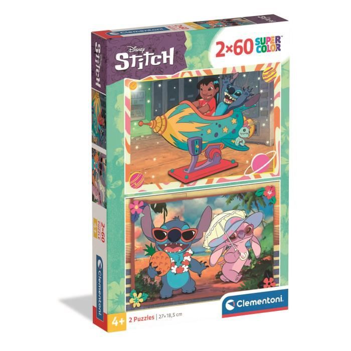 Puzzle 2x60 pieces Stitch, Pour enfants a partir de 3 ans, Theme dessins animés, CLEMENTONI