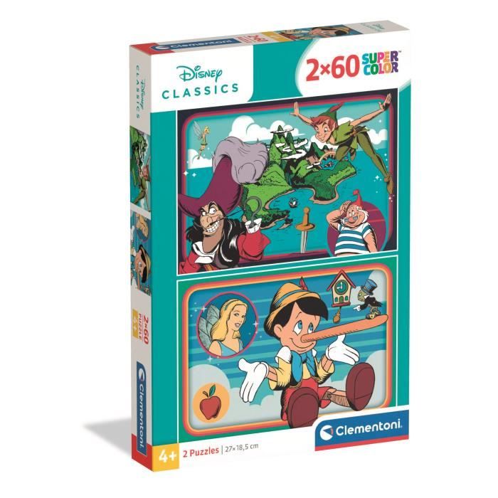 Puzzle Enfant Disney Classic 2x60 pieces Walt Disney, Fabriqué en Italie, 24823, Clementoni