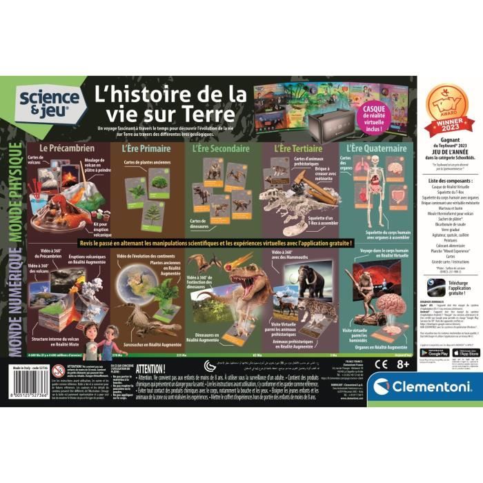 Clementoni - Sciences et jeu - L'histoire de la vie sur Terre - RÈalitÈ Virtuelle - Plus de 50 expÈriences - FabriquÈ en Italie