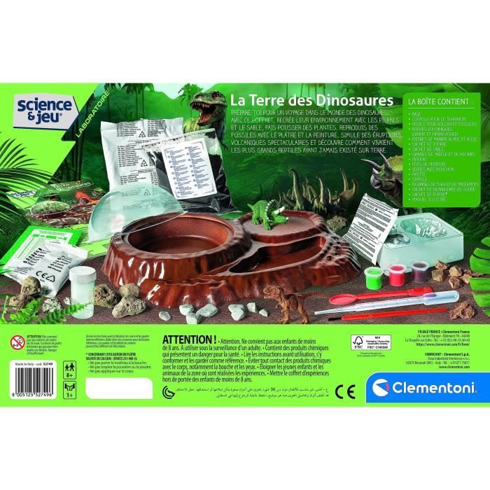 Clementoni - Sciences et jeu - Le monde des dinosaures - Terrarium a crÈer + 3 figurines dinosaures - FabriquÈ en Italie