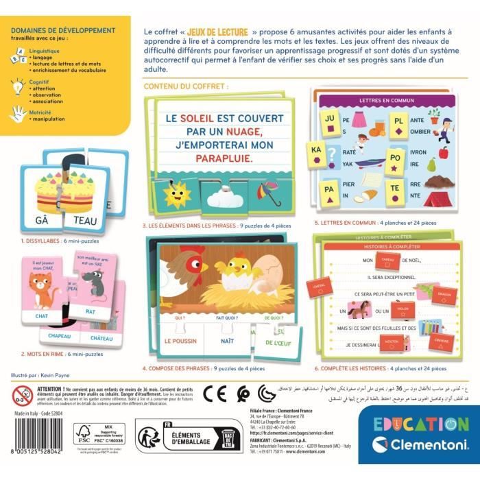 Clementoni - Coffret Jeux de lecture - Jeux d'association et de reconnaissance - Dés 4 ans