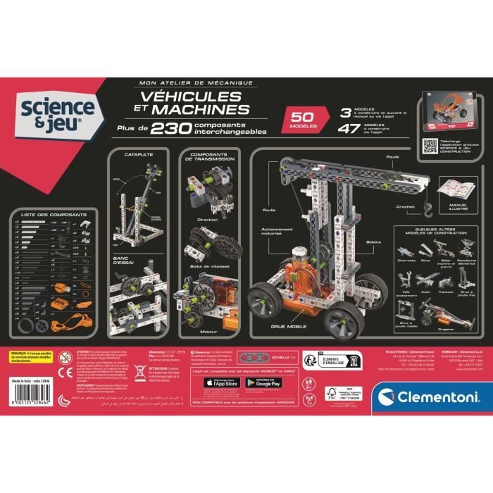 CLEMENTONI - Véhicules et machines - 50 constructions - Manuel illustré et application pour visualisation 3D - Fabriqué en Italie
