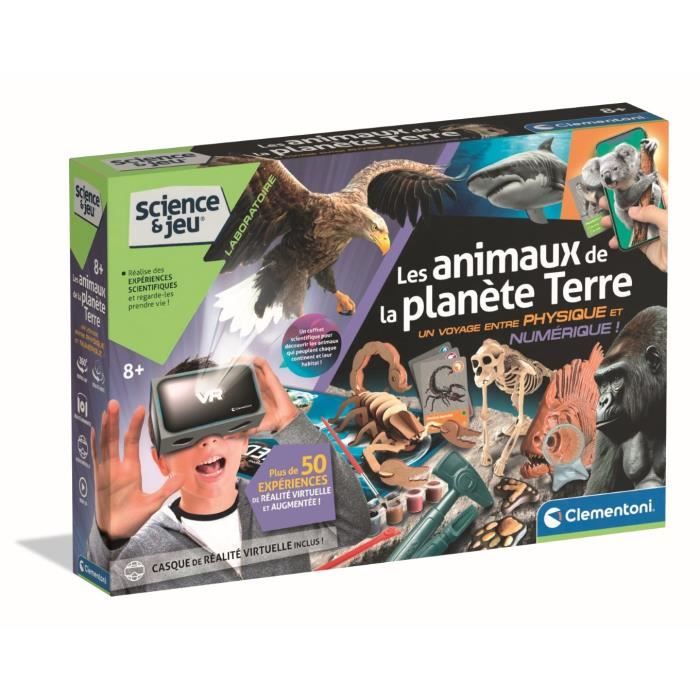 CLEMENTONI - Animaux planete Réalité - Coffret scientifique - Experiences scientifiques et activités virutelles - Moules, peintures,