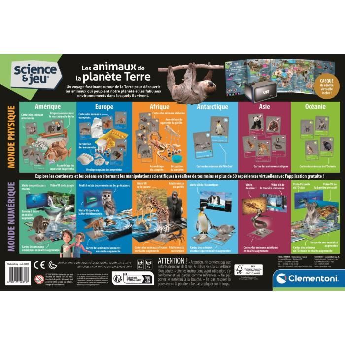 CLEMENTONI - Animaux planete Réalité - Coffret scientifique - Experiences scientifiques et activités virutelles - Moules, peintures,