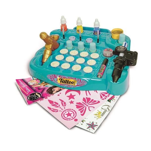 CLEMENTONI - Studio de tatouage temporaires pour enfant - Kit complet - Pochoirs, peintures corps et transfert - Des 7 ans