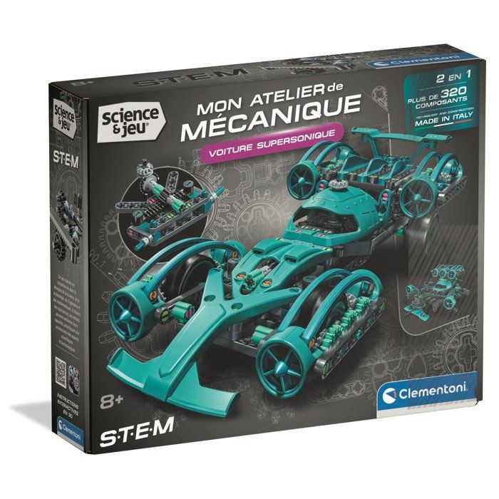Voiture supersonique - CLEMENTONI - Mon Atelier Mécanique - 2 Modeles a Assembler - Voiture ou Drone - 8 ans - Fabriqué en Italie