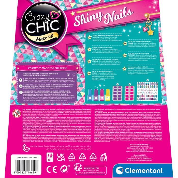Clementoni - Kit manucure phosphorescents pour enfant - Vernis, faux ongles et autocollants - Des 7 ans