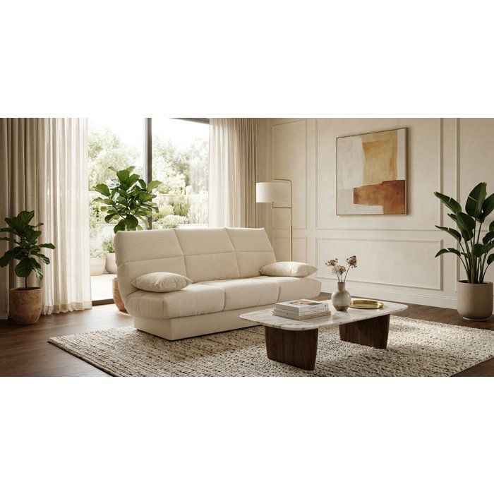 Banquette clic-clac CLEM - 3 places - Tissu en velours côtelé - Beige - Densité 20kg/m3 - 190 x 90 x 92 cm - Fabriqué au Portugal