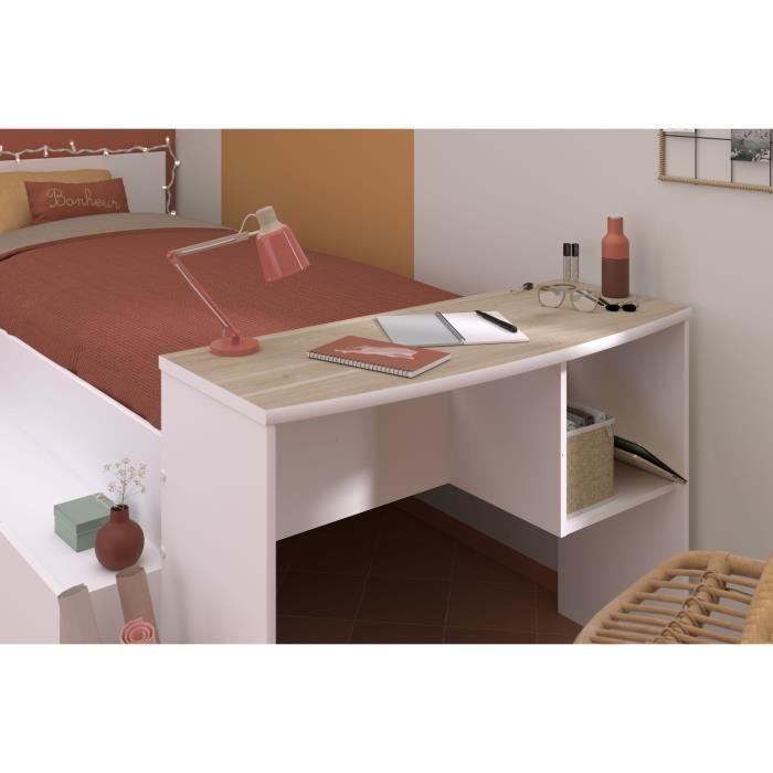 Lit combinÈ enfant avec rangements et bureau CLoe - 90 x 200 cm - DÈcor blanc et chene - PARISOT