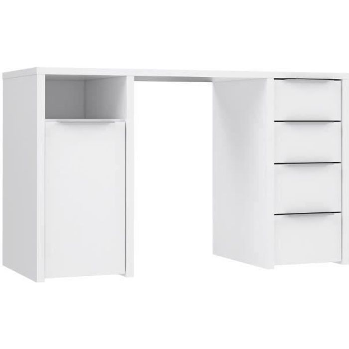 BILBAO Bureau 1 porte 4 tiroirs - DÈcor papier blanc - L 125 x P 50 x H 75 cm