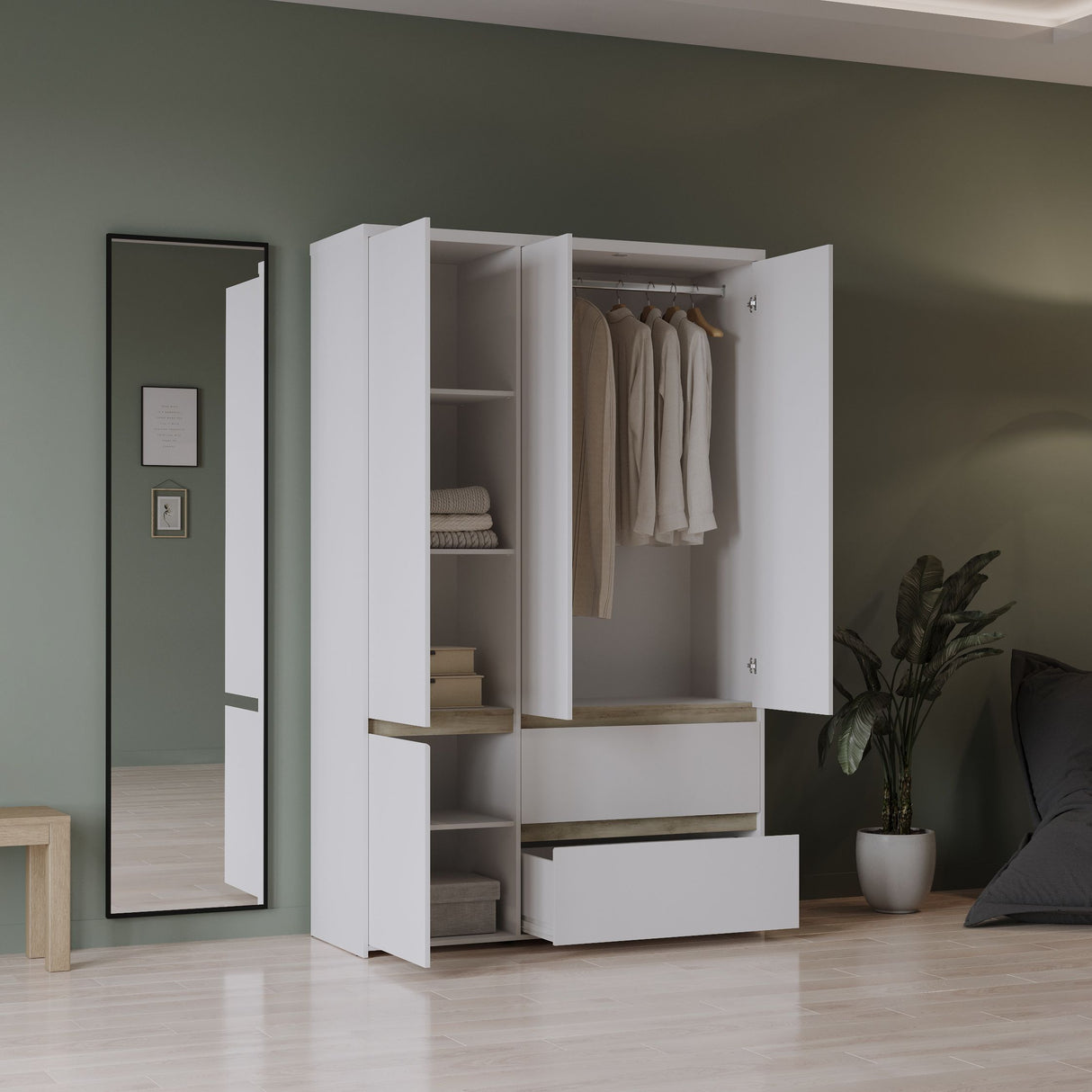 Armoire de chambre - CLYDE - Chene Kronberg / Blanc - 4 portes - 138,2 x 50 x 220,5 cm