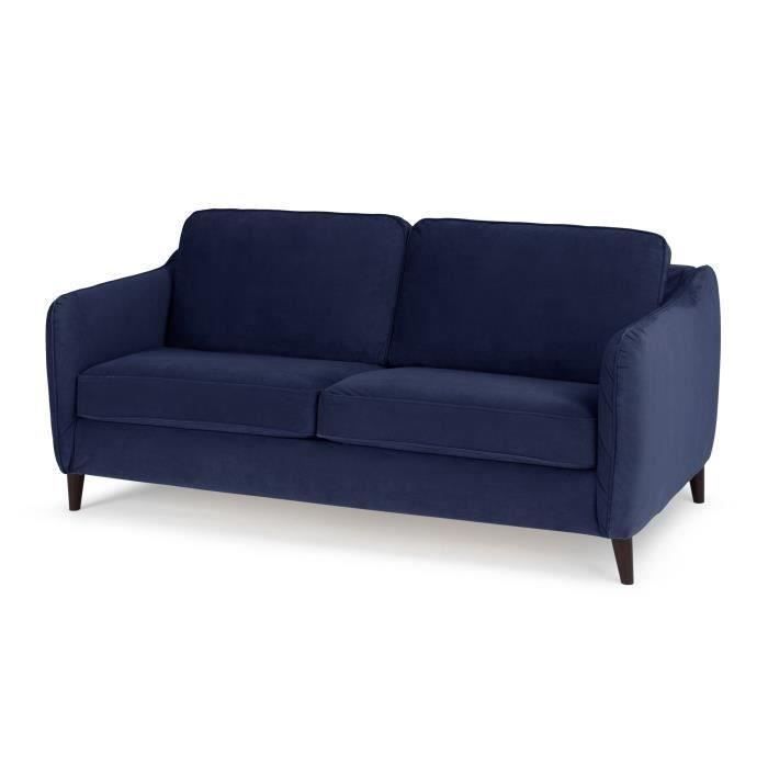 HEXAGONE CanapÈ convertible couchage express - 3 places - Velours bleu nuit - L 182 x P 85 x H 97 cm - CLYDE