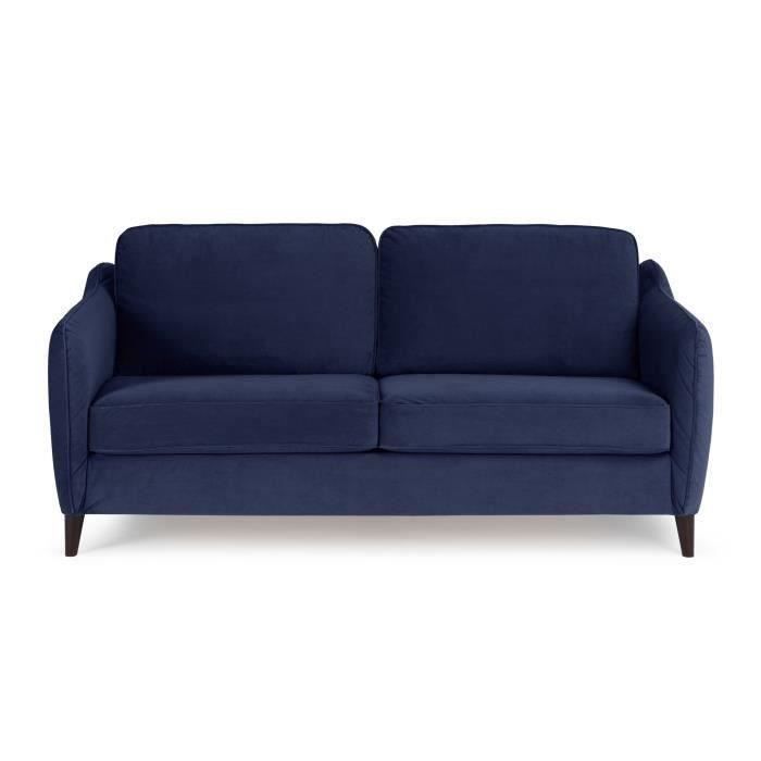 HEXAGONE CanapÈ convertible couchage express - 3 places - Velours bleu nuit - L 182 x P 85 x H 97 cm - CLYDE