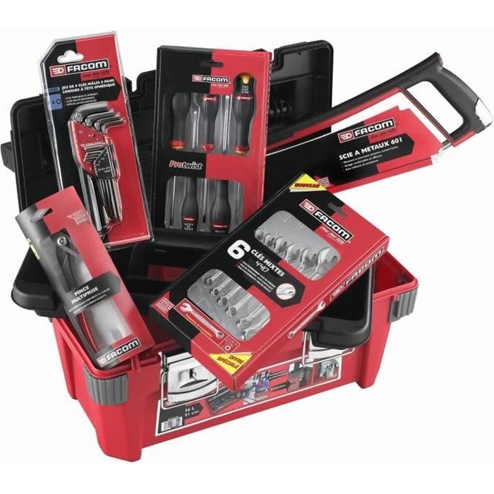 Boîte a outils + 22 outils FACOM - BP.P20ACM1PB - 5 tournevis + 6 clés mixtes + 9 clés mâles + 1 pince multiprise + 1 scie a métaux